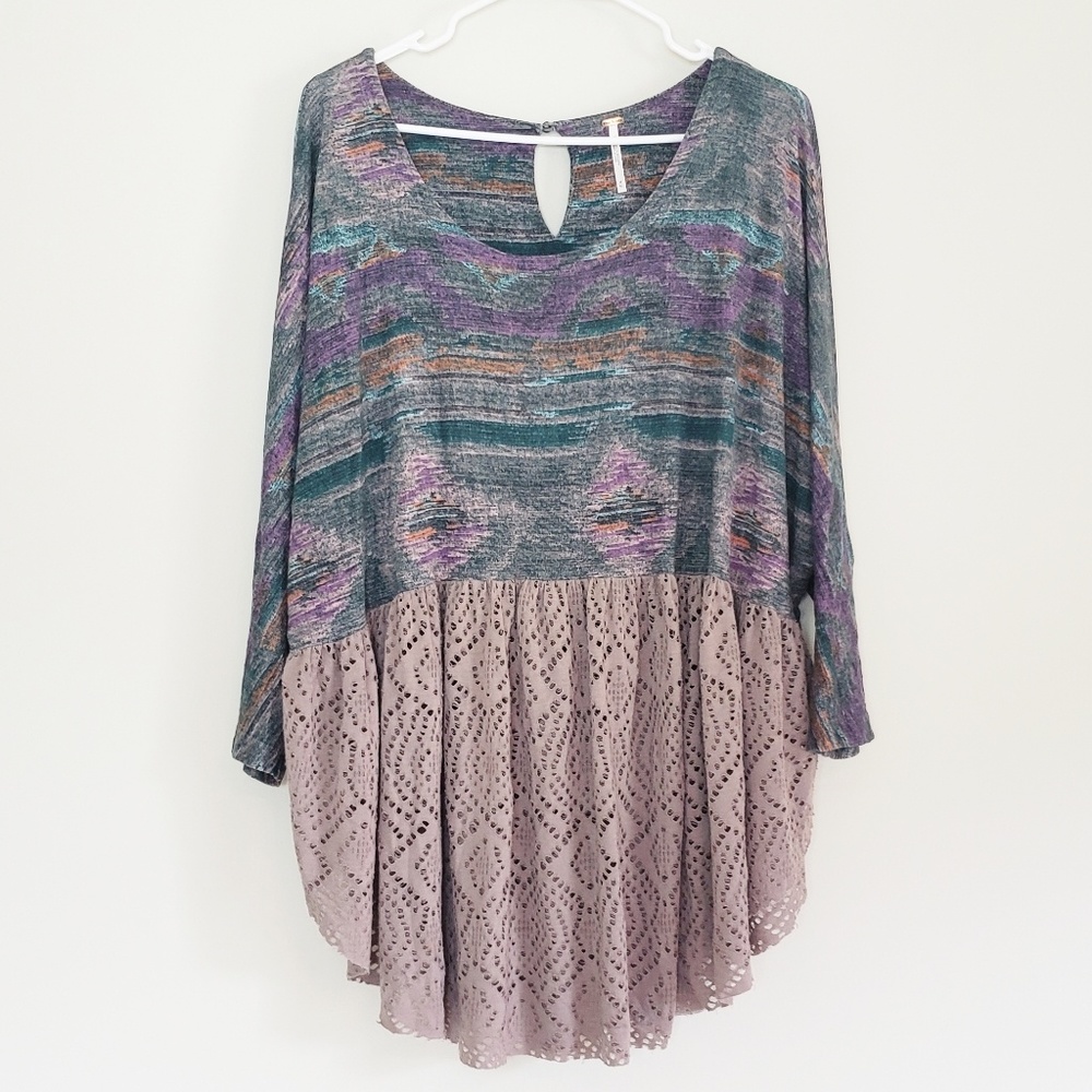Free People Aztec Eyelet Lace Bottom Tunic Top